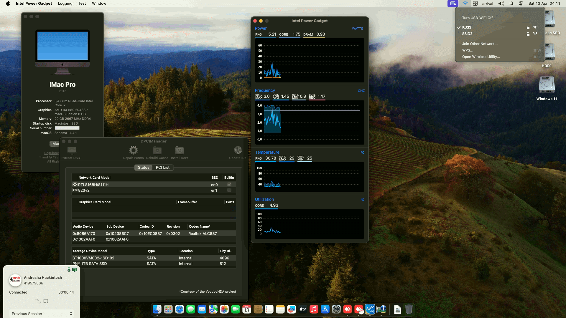 Success Hackintosh macOS Sonoma 14.4.1 Build 23E224 in Asus Z170-K + Intel Core i7 6700 + AMD RX 580 2048SP
